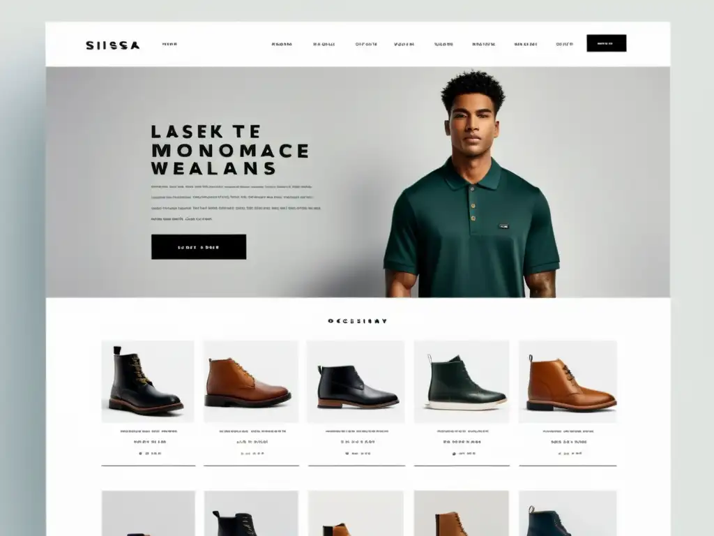 Diseño UX impacto cliente ecommerce: Interfaz minimalista y elegante de página web con diseño de productos en grid y esquema de color moderno