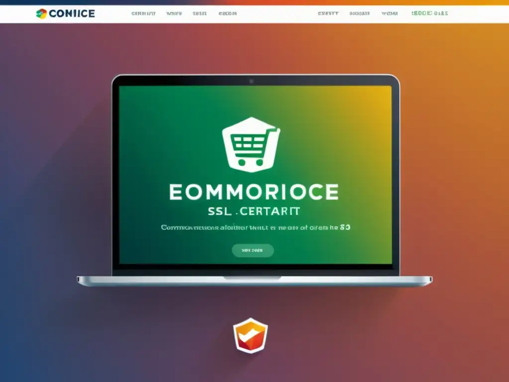 Importancia certificados SSL comercio electrónico: Sitio web moderno y profesional con diseño minimalista, sello SSL prominente y colores sofisticados