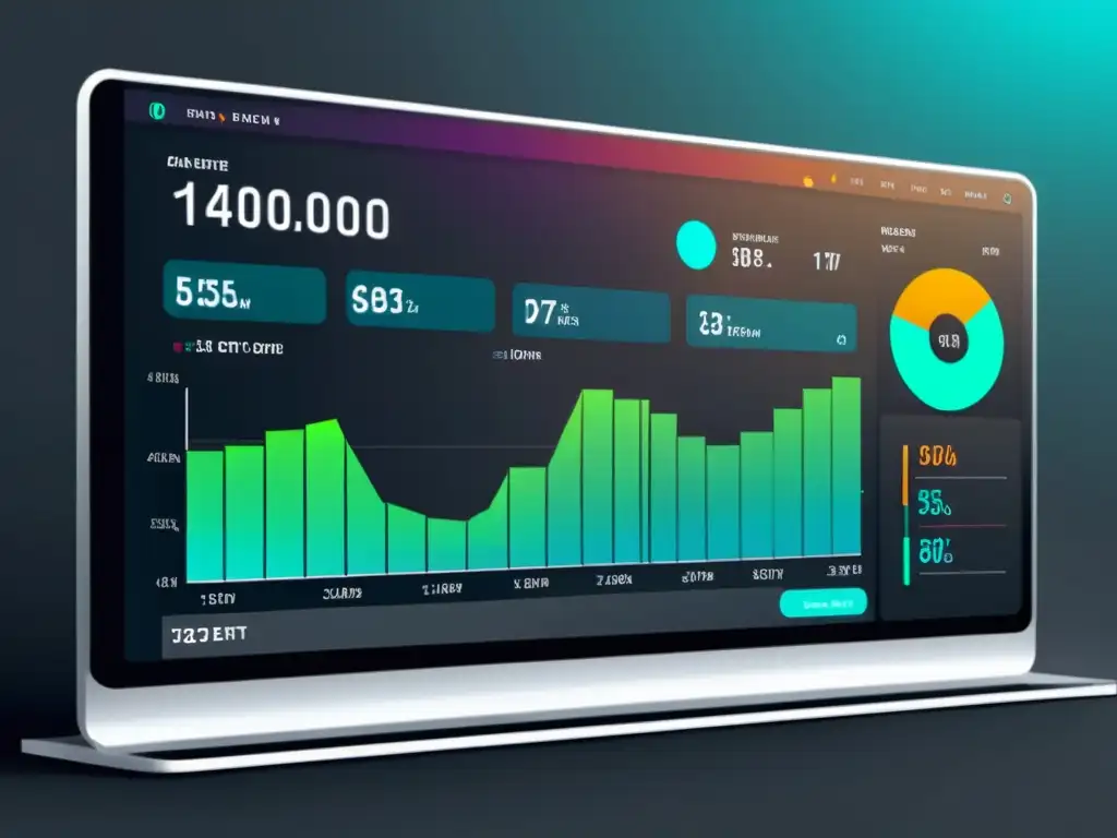 Un impresionante panel de analítica avanzada para ecommerce con gráficos y visualización de datos en tiempo real, de diseño futurista y profesional