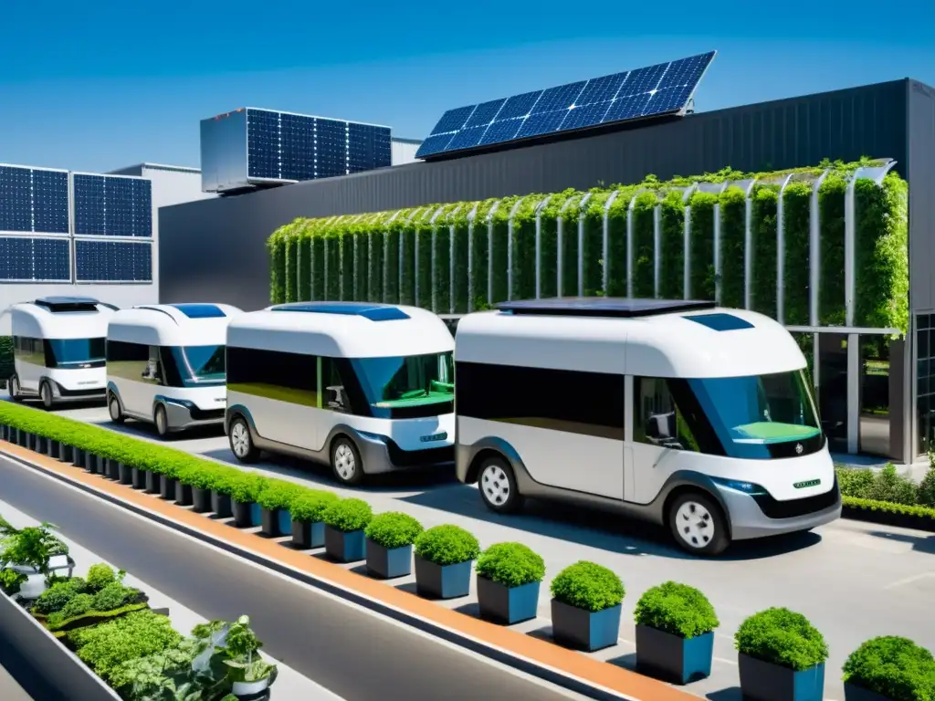 Innovaciones en transporte y logística crean una cadena verde en la ciudad futurista con vehículos eléctricos y almacenes eco-amigables