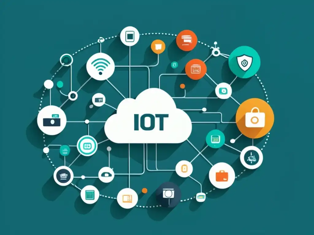 Interconexión de dispositivos IoT, transmitiendo datos en una ilustración minimalista