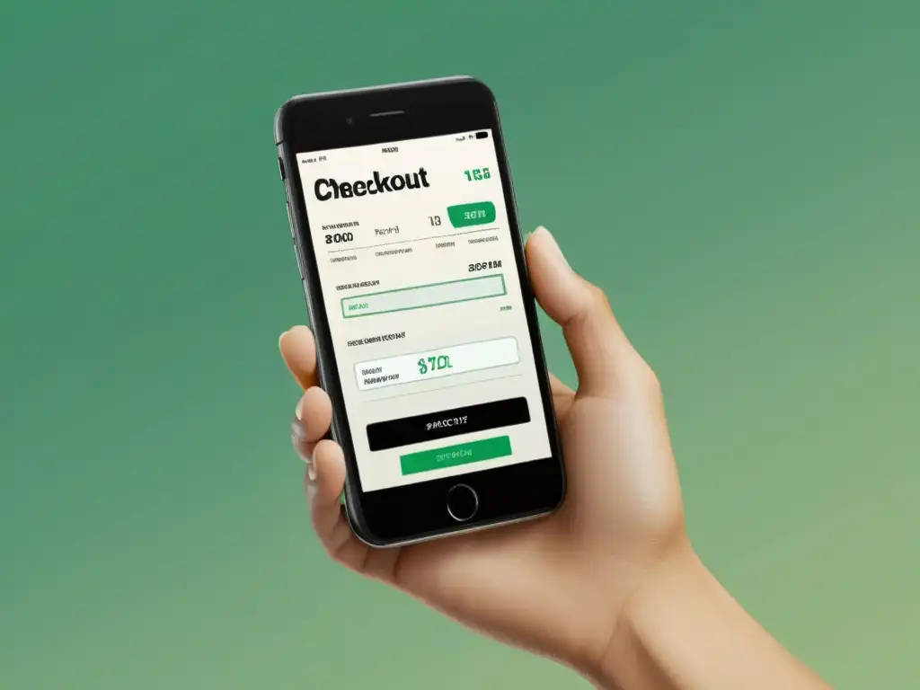 Interfaz de aplicaciones de checkout rápido y seguro en smartphone, con diseño moderno y navegación intuitiva