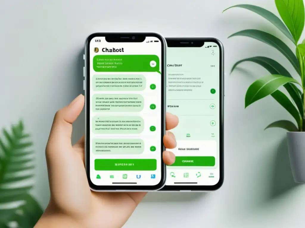 Interfaz de chatbot moderna y elegante en un smartphone, con capacidades multilingües y experiencia de usuario fluida