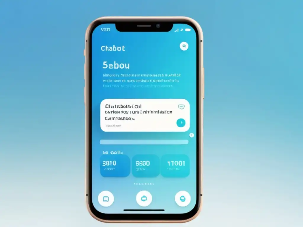 Una interfaz de chatbot en un smartphone con diseño moderno y tonos azules