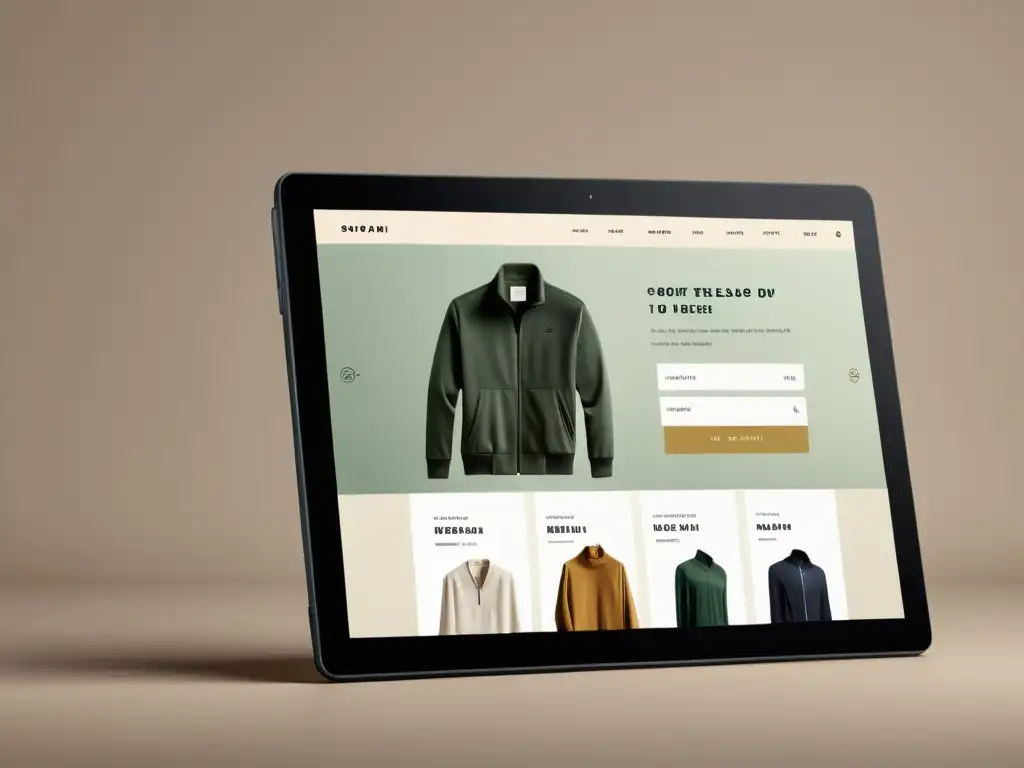 Interfaz de compra en línea minimalista y elegante en tablet de alta resolución