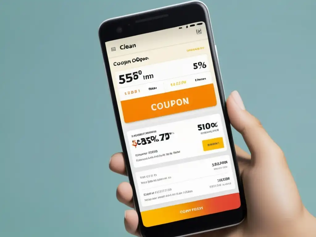 Interfaz de aplicación de cupones para comercio electrónico: diseño minimalista, colores modernos y eficiencia en la usabilidad