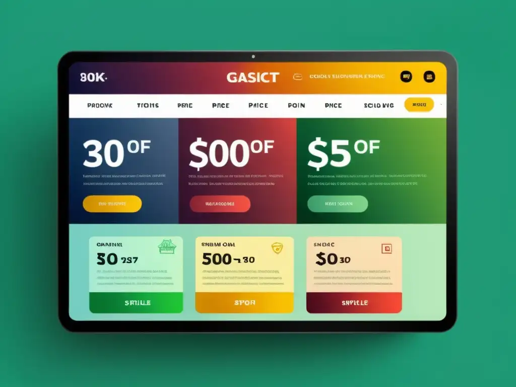 Interfaz digital con precios personalizados y ofertas, diseño minimalista y esquema de colores profesional