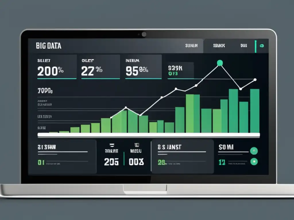 Interfaz de ecommerce futurista con gráficos de análisis de datos, mostrando desarrollo de productos ecommerce con Big Data