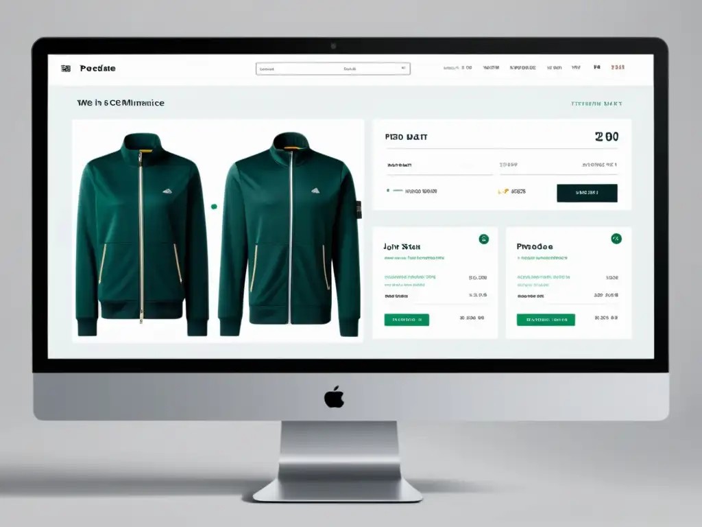Interfaz de ecommerce minimalista con gráficos de análisis predictivo en productos, transmitiendo sofisticación