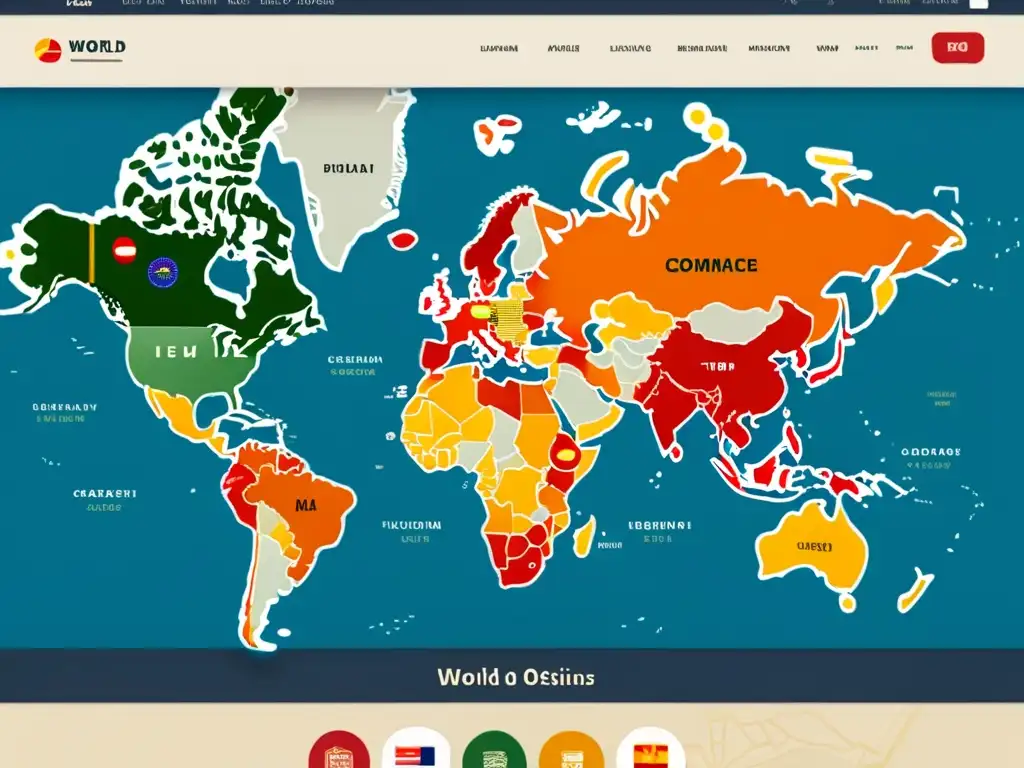 Interfaz de ecommerce minimalista con mapa del mundo de fondo resaltando culturas emergentes