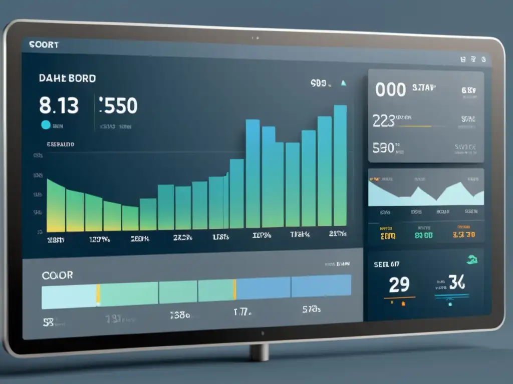 Interfaz de dashboard de ecommerce con diseño UI minimalista y moderno, datos vibrantes y colores sofisticados