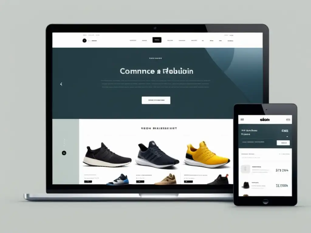 Interfaz de ecommerce moderna con aplicaciones de redes sociales integradas, diseño minimalista y llamados a la acción claros