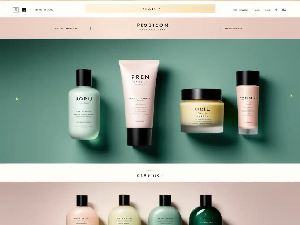 Interfaz de ecommerce moderna y elegante para productos de belleza, con diseño minimalista y tácticas de marketing digital para marcas de belleza