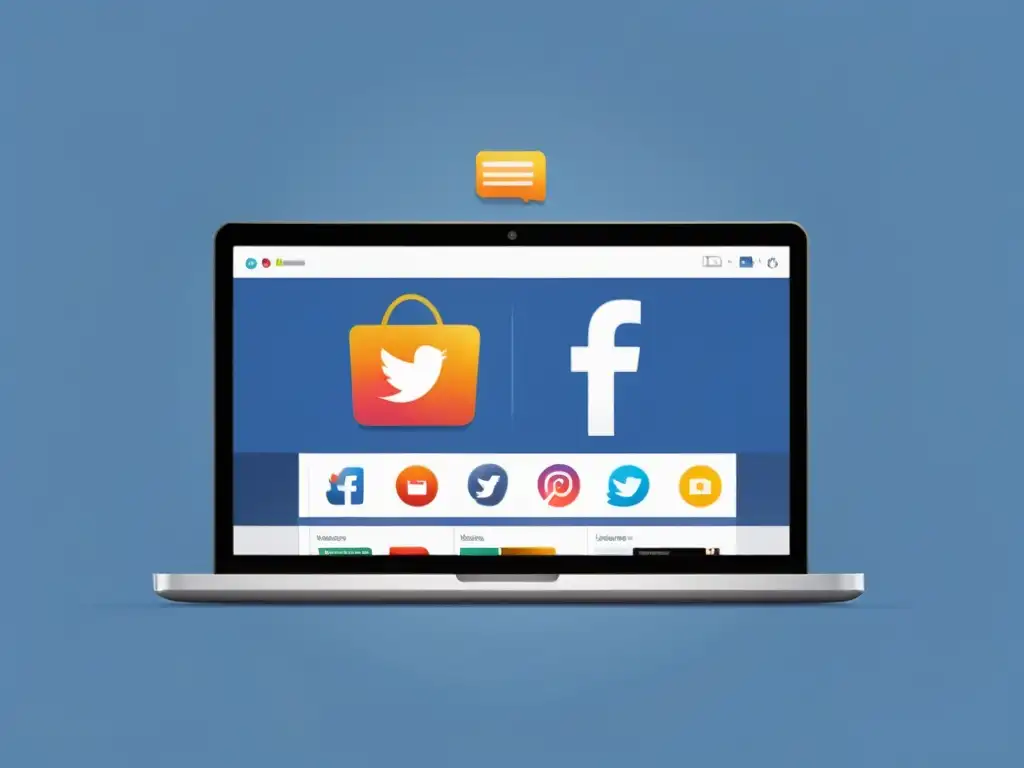 Interfaz de ecommerce moderna con impacto de redes sociales: integración fluida de Facebook, Instagram, Twitter y LinkedIn