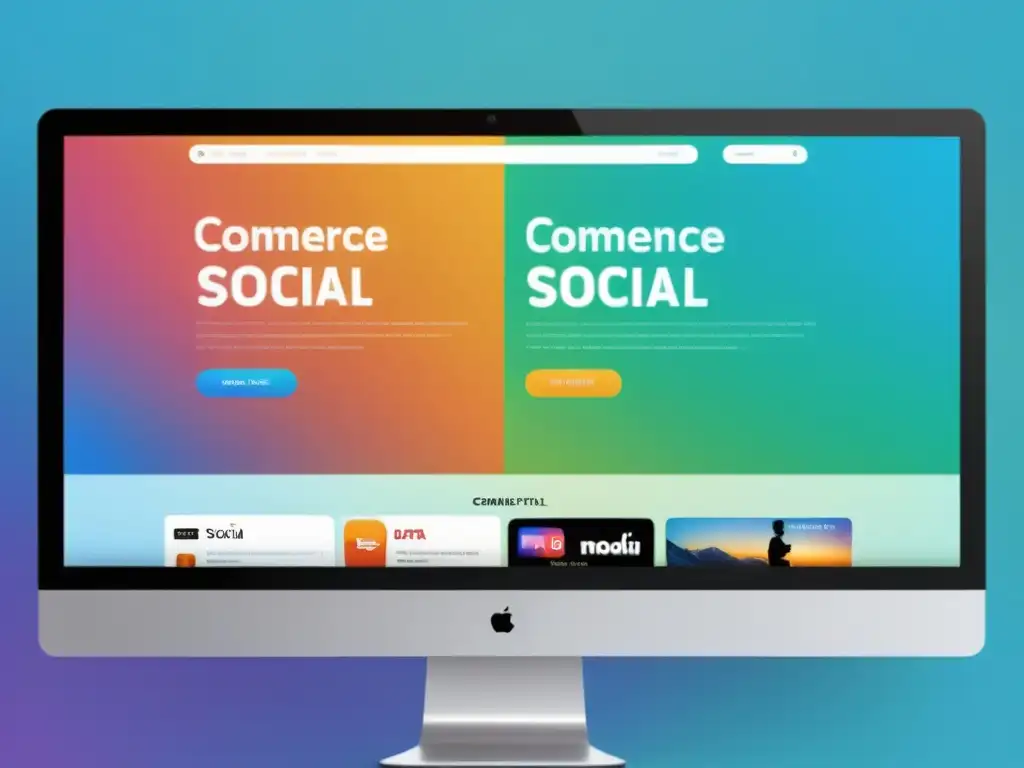 Interfaz de ecommerce moderna con integración de redes sociales, estrategia de ventas integrada en redes sociales