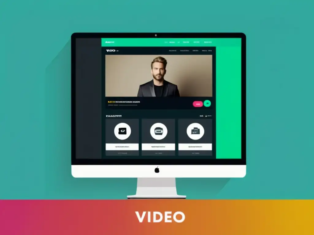 Interfaz de ecommerce moderna con reproductor de video destacado y diseño minimalista