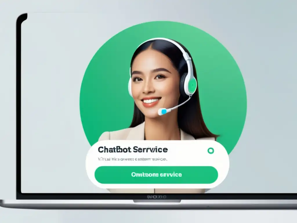 Interfaz elegante de chatbot AI en tienda online, muestra servicio al cliente de IA