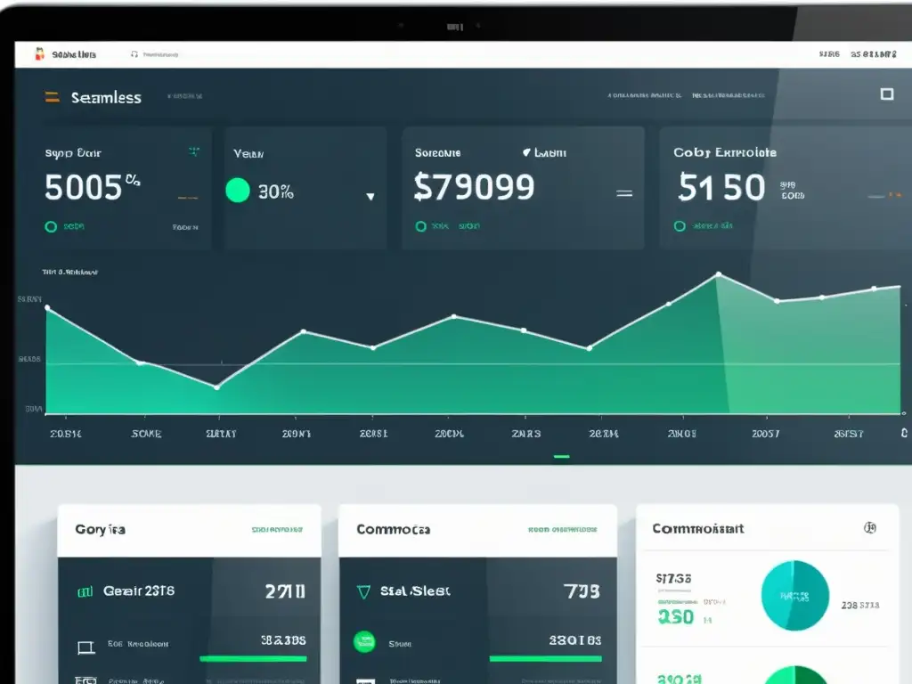 Interfaz elegante y futurista para análisis de datos en el comercio electrónico, con diseño intuitivo y eficiente en tonos monocromáticos