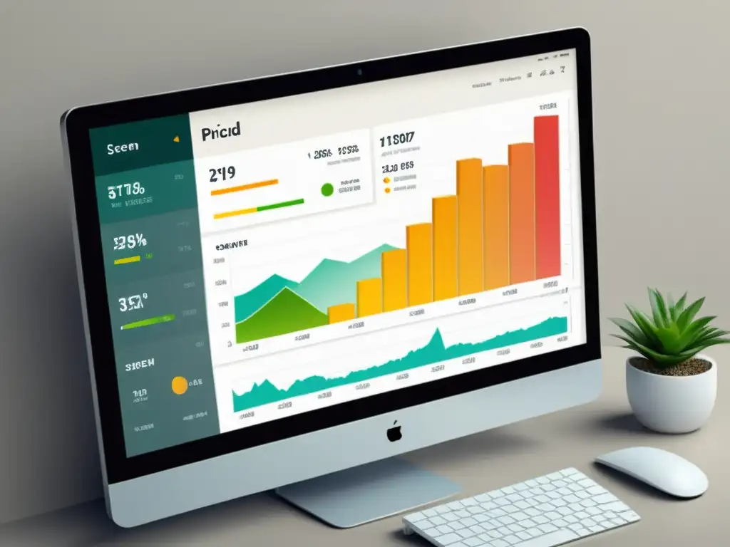 Interfaz elegante y minimalista con gráficos de estrategias de precios en eCommerce competitivas, transmitiendo profesionalismo y eficiencia