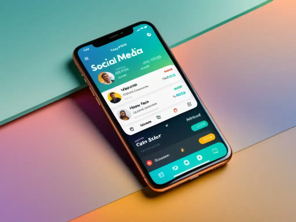 Interfaz de aplicación elegante y moderna para redes sociales en ecommerce, con líneas limpias y tipografía llamativa