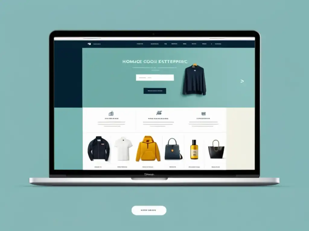 Interfaz elegante de plataforma de Ecommerce autogestionada con diseño minimalista, navegación sencilla y colores sofisticados