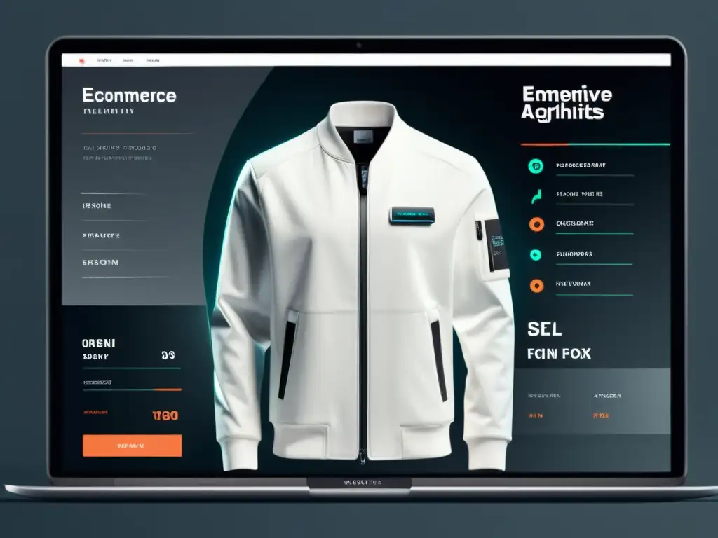 Interfaz futurista de comercio electrónico con algoritmos predictivos en acción, diseño minimalista y tecnología innovadora