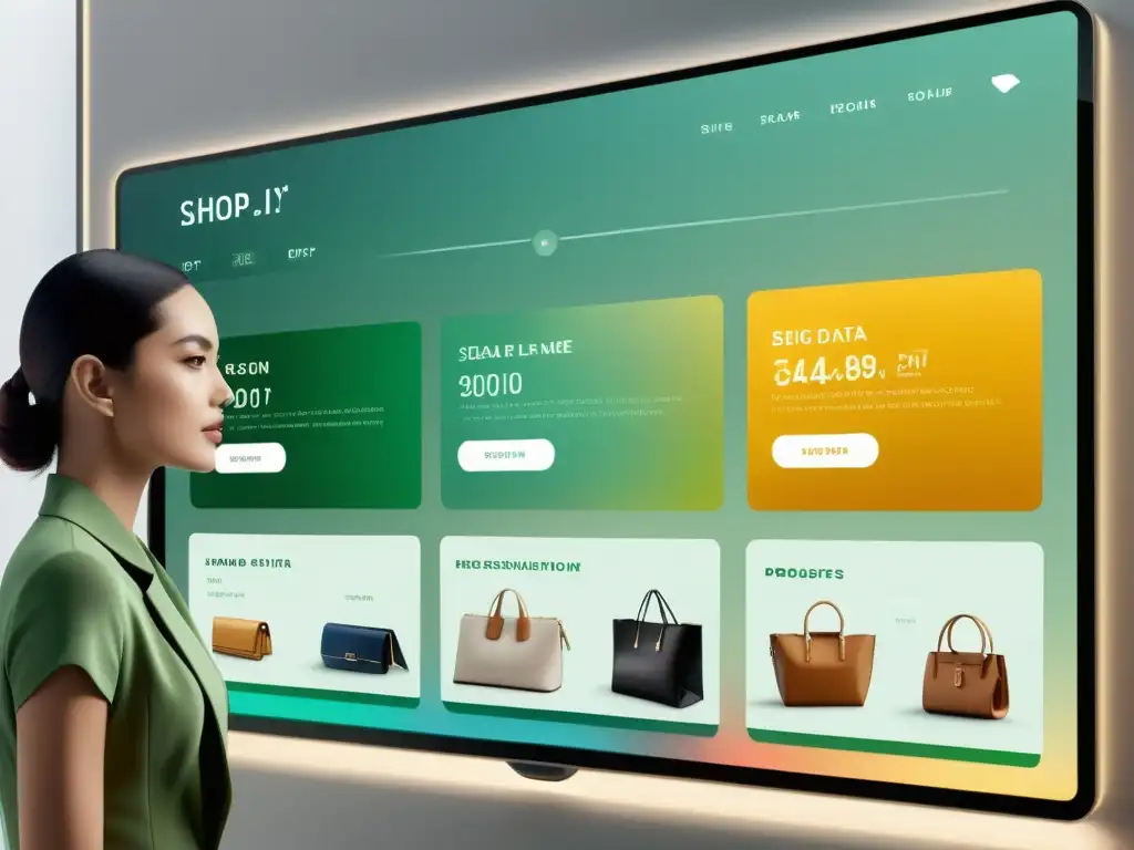 Interfaz futurista de compras con uso de Big Data en personalización de productos y diseño moderno