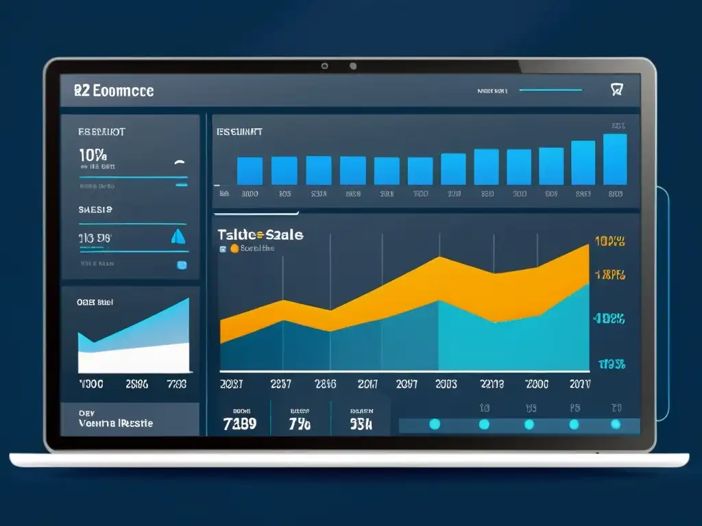 Interfaz futurista de ecommerce B2B con gráficos dinámicos y datos en tiempo real