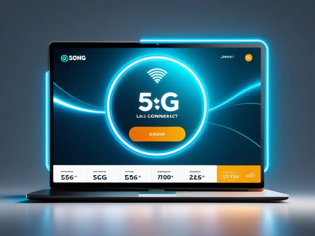 Interfaz futurista de mercado en línea con conectividad 5G, mostrando potencial de 5G en comercio electrónico