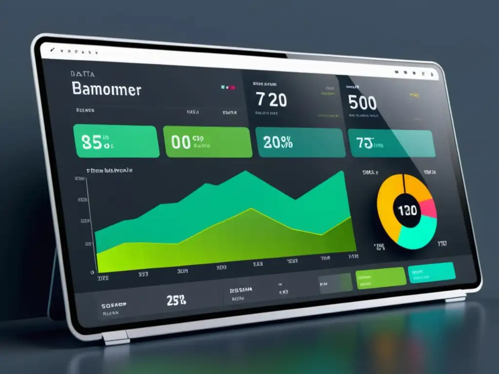 Interfaz futurista de panel de análisis de datos para ecommerce con inteligencia artificial avanzada y visualizaciones sofisticadas