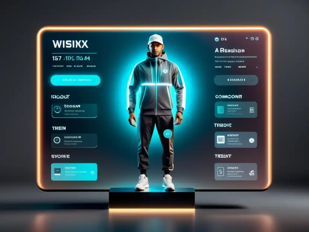 Interfaz holográfica futurista con recomendaciones personalizadas, tendencias innovadoras personalización ecommerce futurista