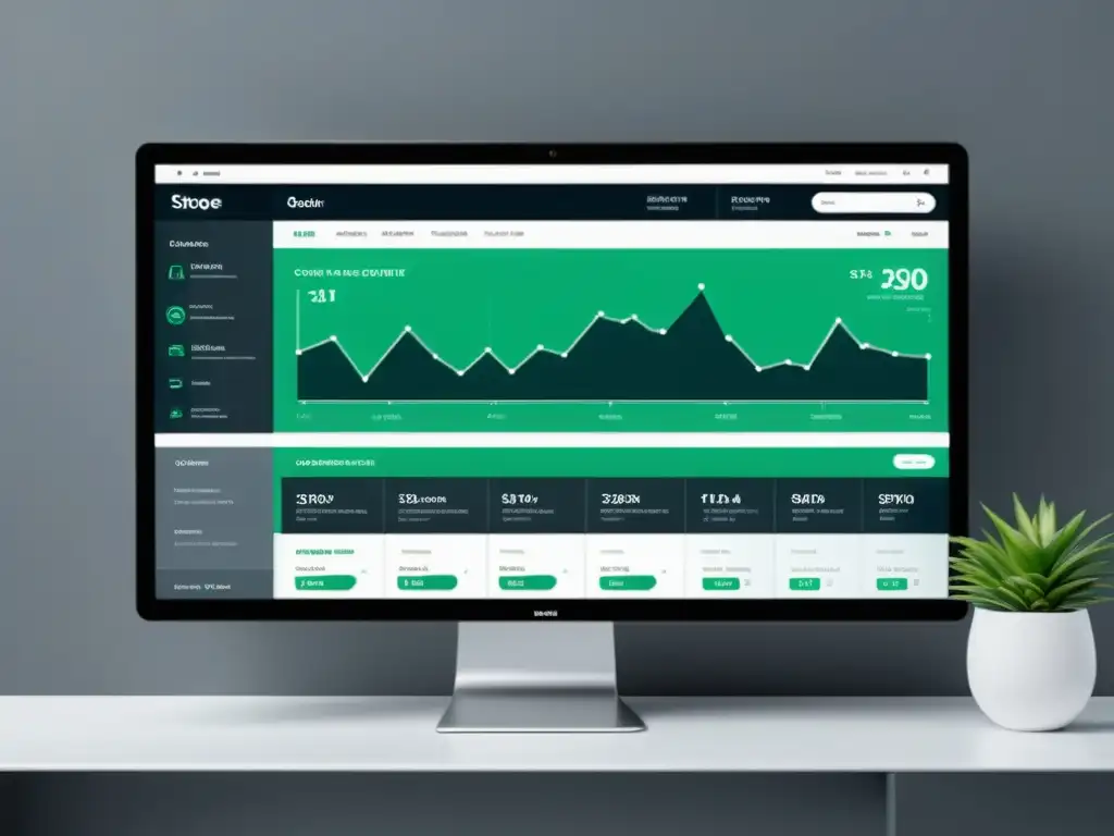 Interfaz futurista de tienda online con visualización avanzada de datos, reflejando las tendencias tecnológicas comercio electrónico en 8k