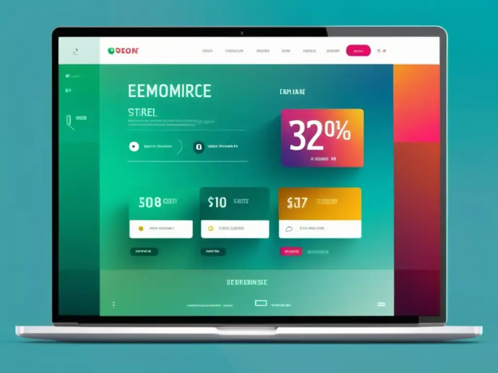 Interfaz futurista y transparente de tienda online con colores vibrantes y líneas limpias, representando la transparencia en precios ecommerce
