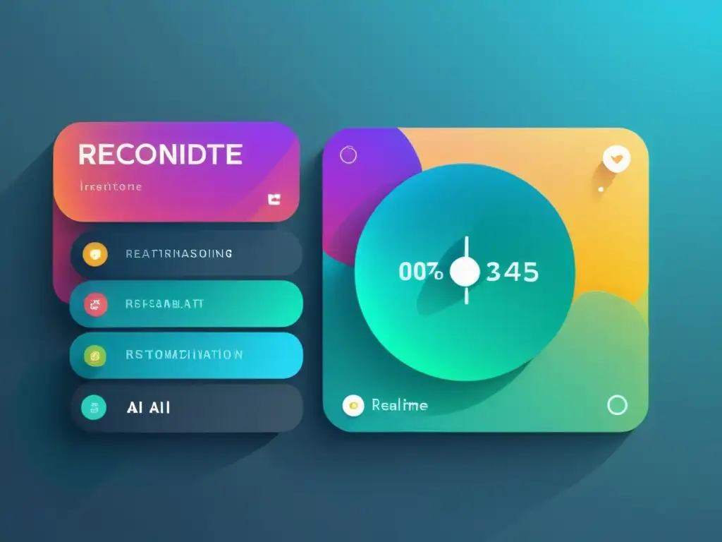 Interfaz de IA futurista mostrando recomendaciones en tiempo real, con visualizaciones de datos dinámicas