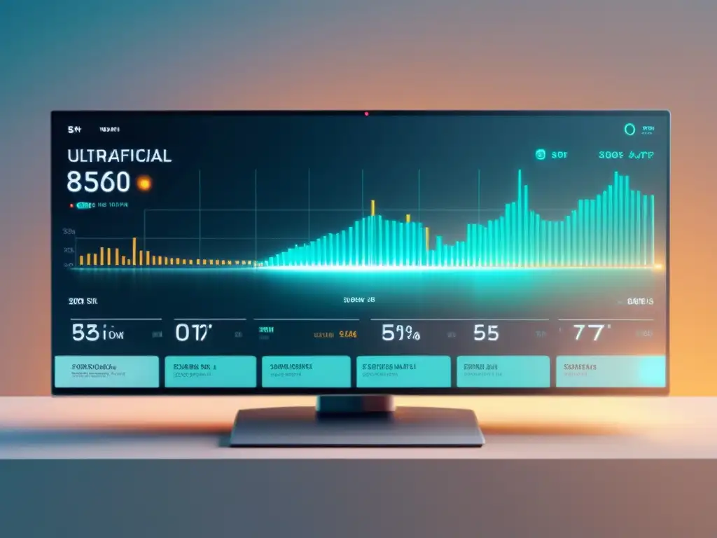 Interfaz de IA futurista analizando sentimiento en comercio electrónico con gráficos detallados y moderno diseño