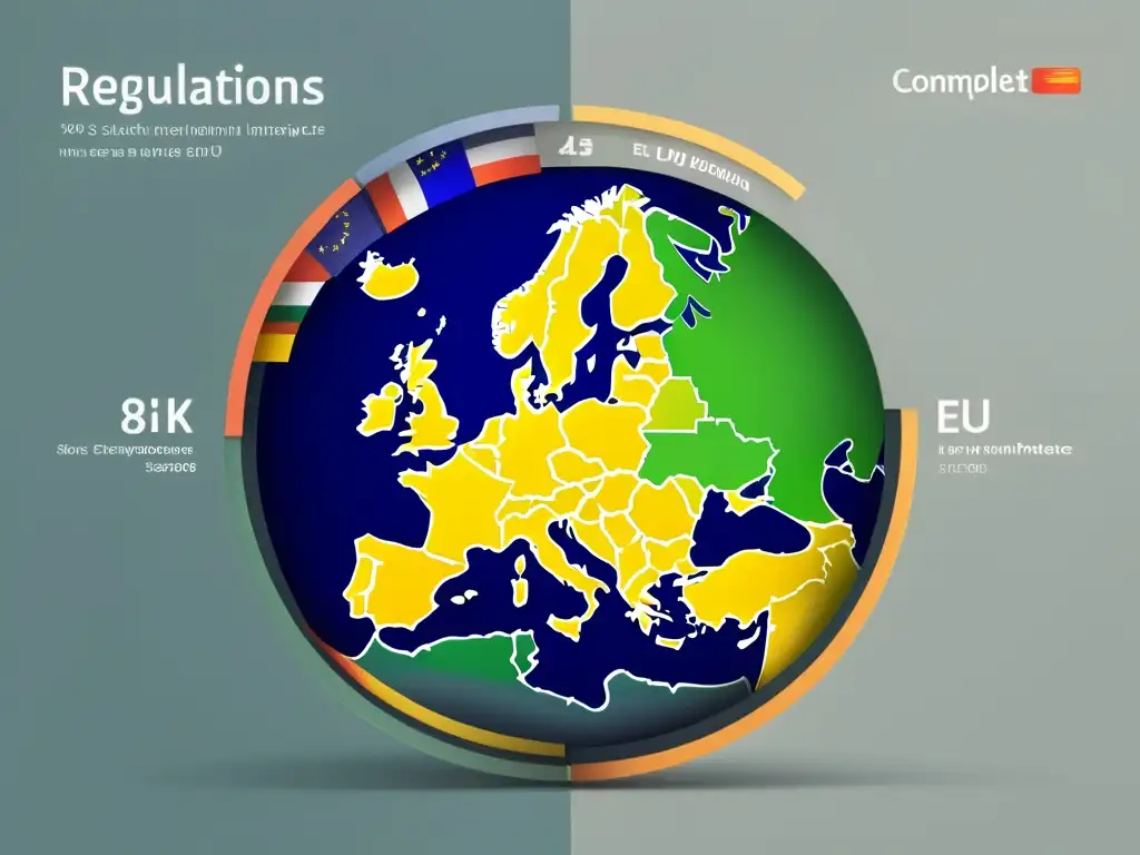 Interfaz del mercado digital con regulaciones internacionales destacando las de la Unión Europea