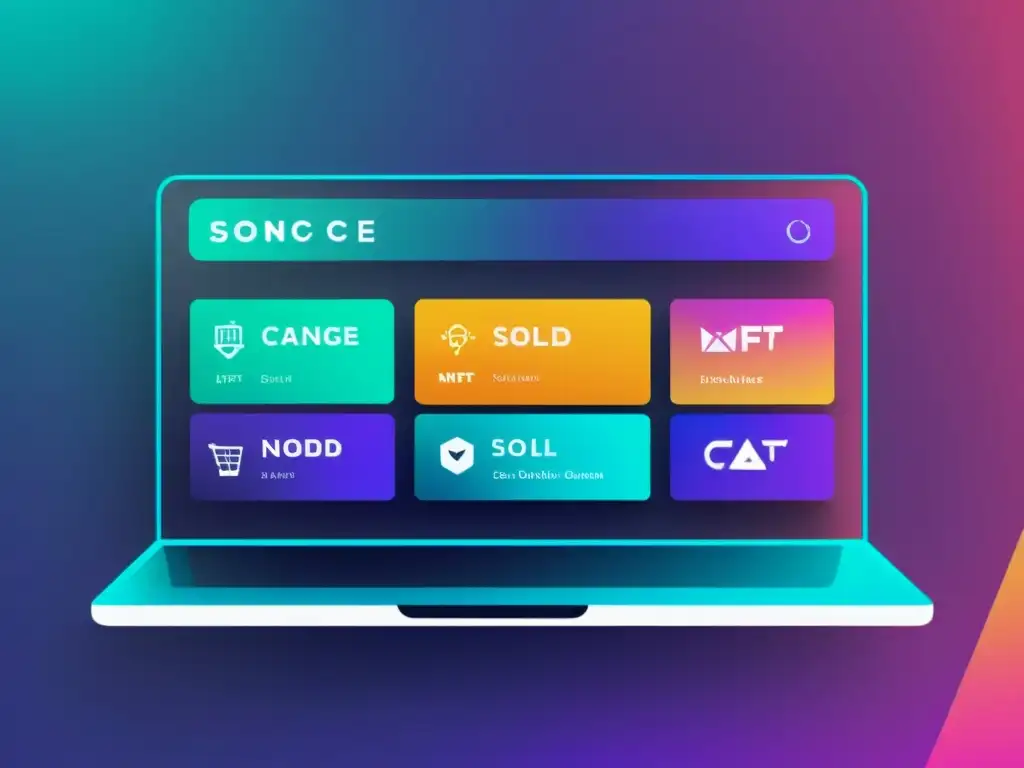 Interfaz de mercado en línea para comercio electrónico de NFT, con diseño futurista y eficiente