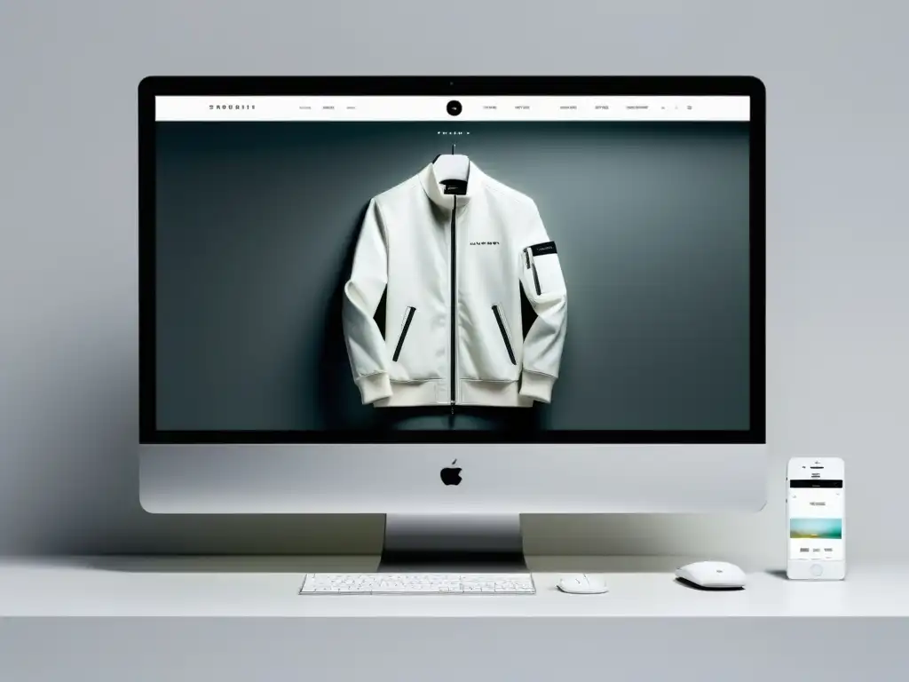 Interfaz minimalista y futurista de una tienda online, con diseño blanco y toques de color