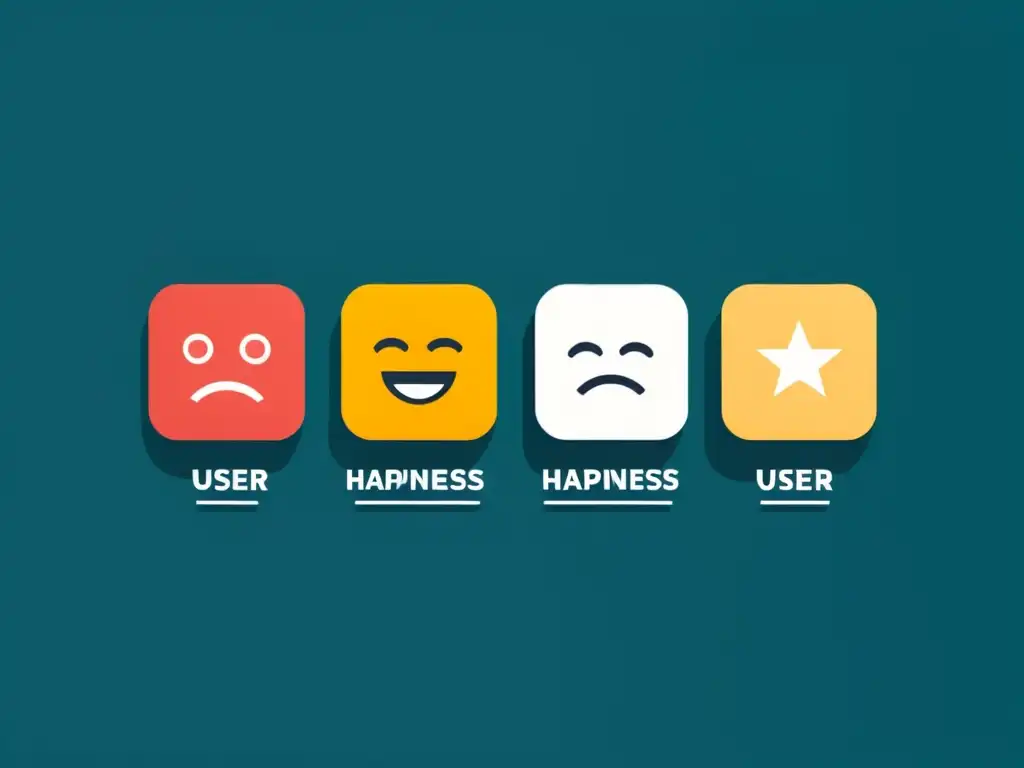 Interfaz minimalista con iconos emotivos representando sentimientos como felicidad, frustración y satisfacción