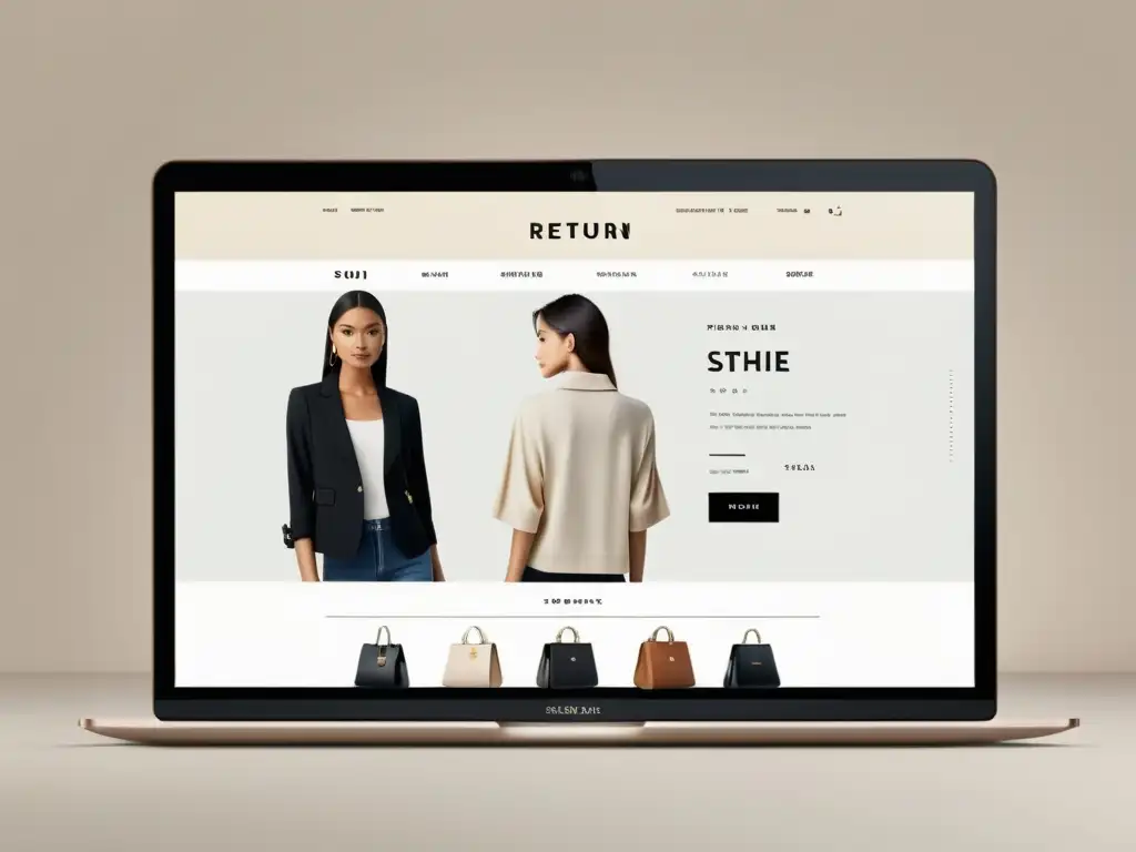 Interfaz minimalista de tienda de moda online con énfasis en botones de devolución y cambio