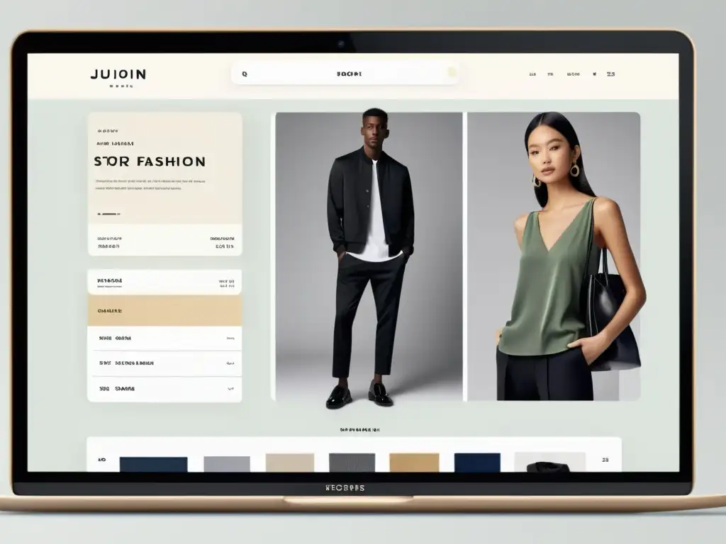 Interfaz minimalista de tienda de moda online en dispositivo moderno