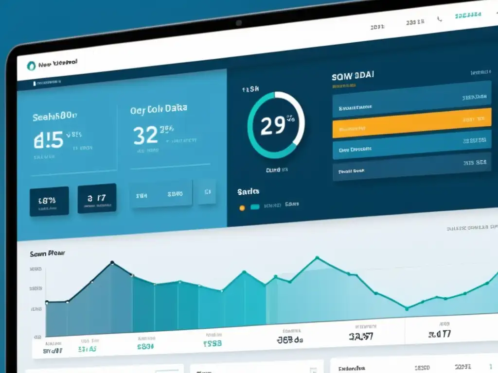 Interfaz minimalista con visualizaciones de datos complejos en tonos azules y neutros