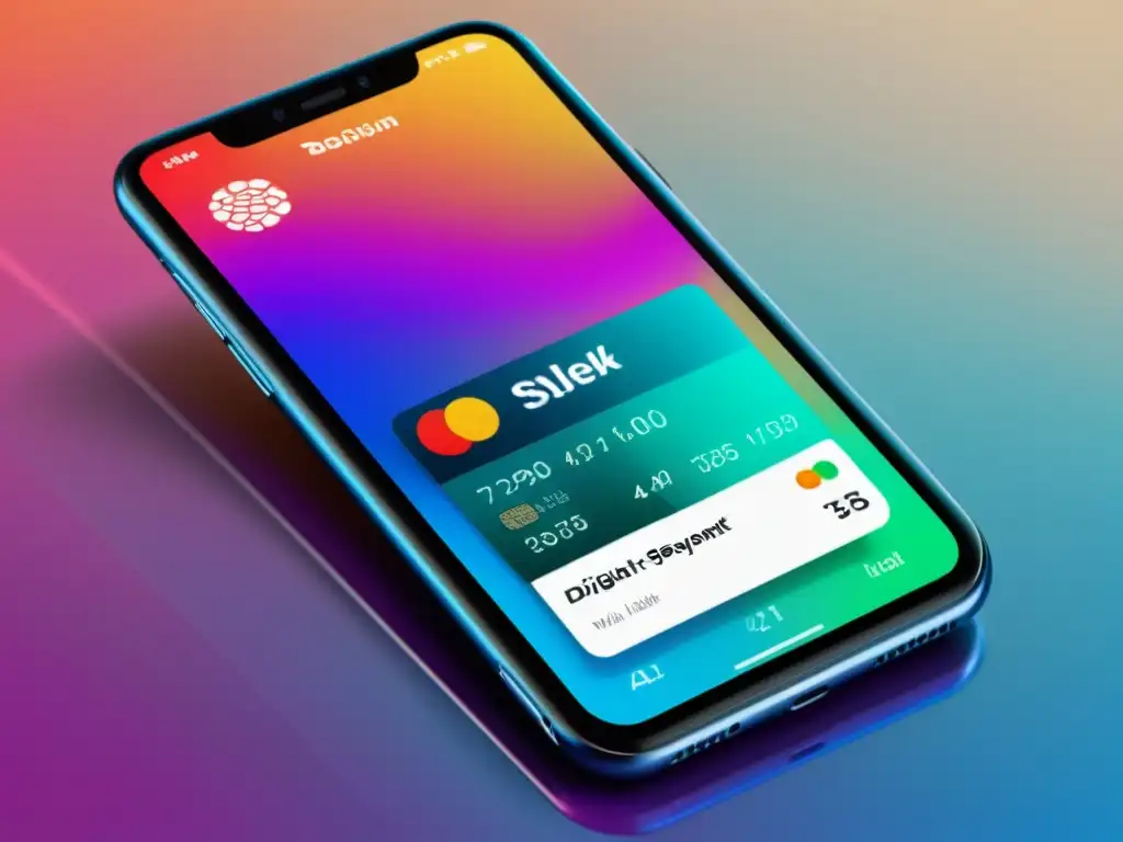 Interfaz moderna de billetera digital con colores vibrantes y diseño minimalista