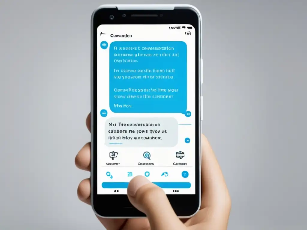 Interfaz moderna de chatbot en smartphone, con diseño minimalista