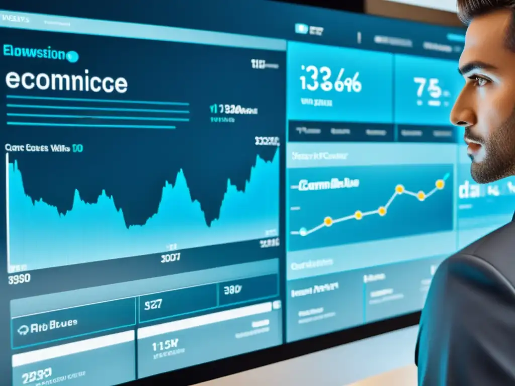 Interfaz ecommerce moderna en holograma con visualización de datos