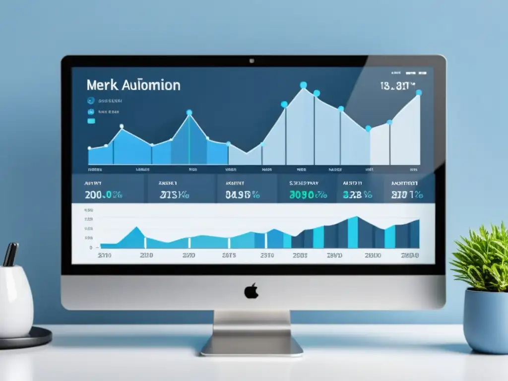 Interfaz moderna y minimalista de pantalla de computadora con herramientas de automatización del marketing en Ecommerce, gráficos y métricas