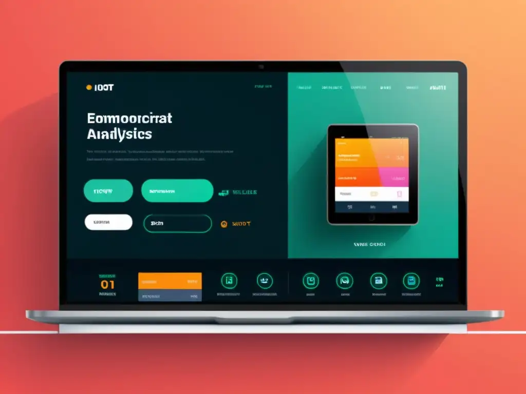 Interfaz moderna de plataforma ecommerce con integración IoT de dispositivos inteligentes, mostrando transferencia de datos y análisis en tiempo real