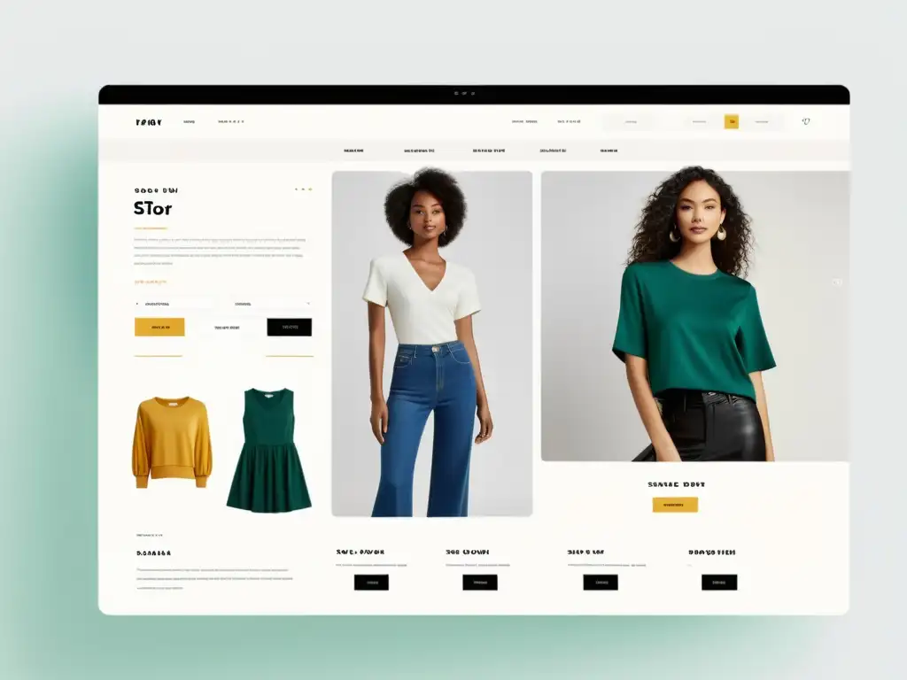 Interfaz moderna de tienda de moda online con ropa elegante y colorida