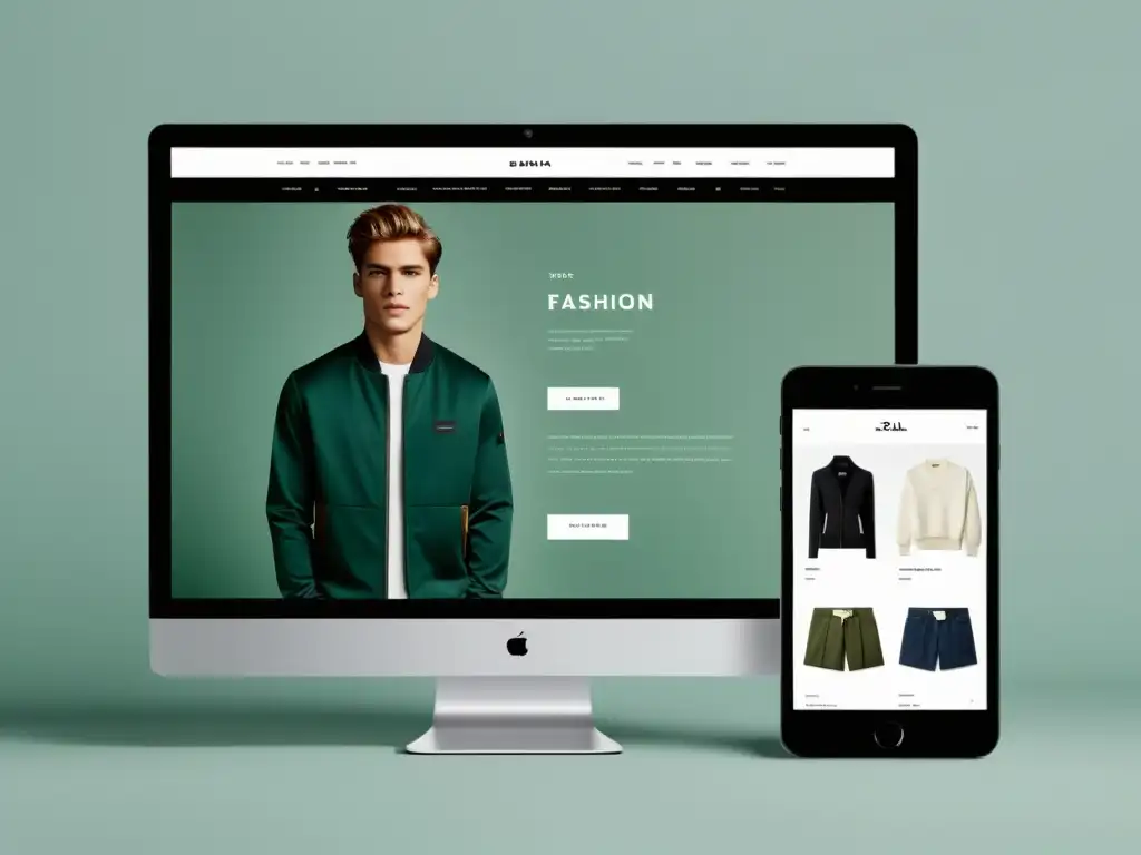 Interfaz moderna de tienda online de moda con branding sutil y colores sofisticados, destacando estrategias ecommerce marcas moda emergentes