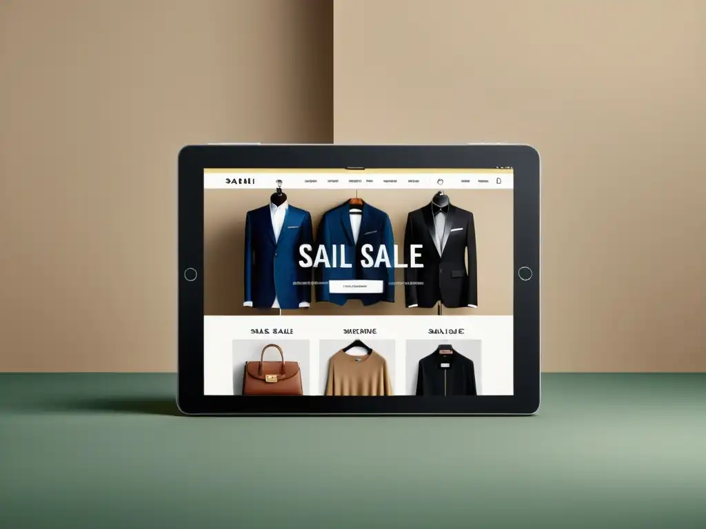 Interfaz moderna de tienda online en tablet, destaca estrategias de precios en ecommerce de moda